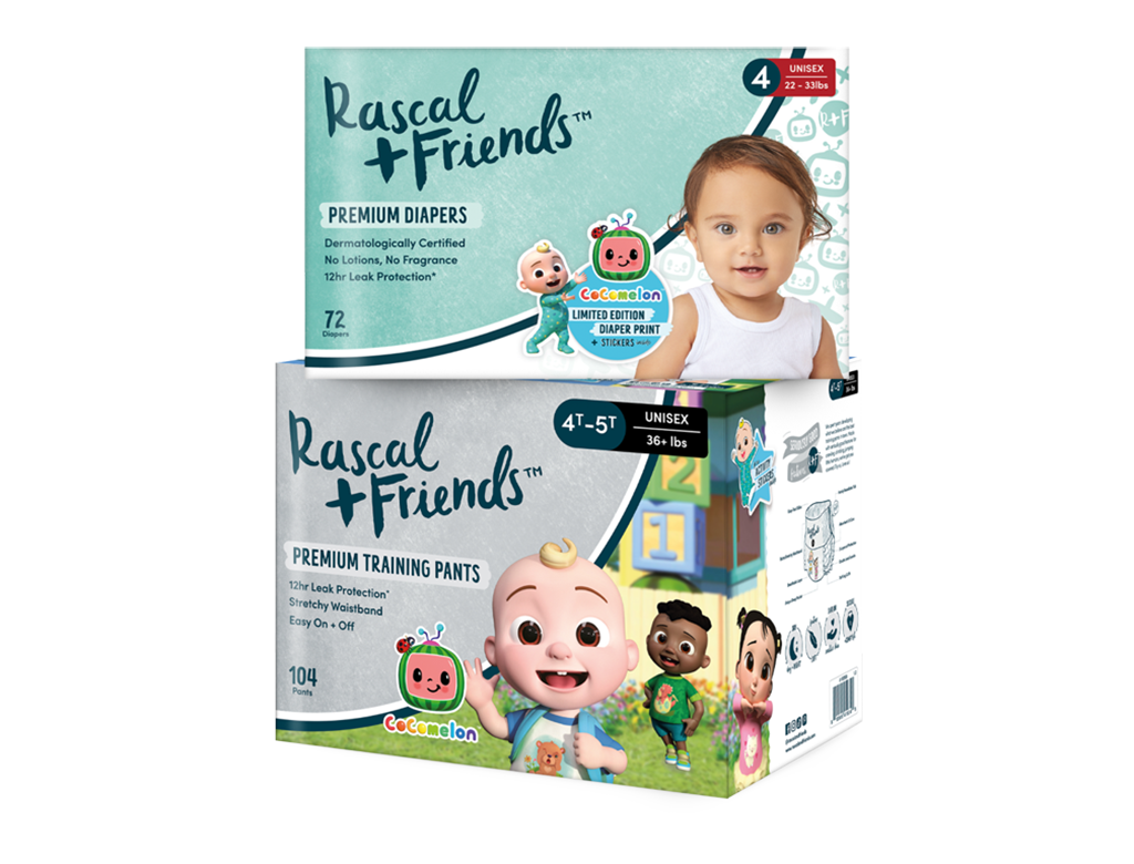 PREMIUM BABY BRAND RASCAL + FRIENDS PARTNERS WITH MOONBUG ENTERTAINMENT FOR  SPECIAL EDITION COCOMELON DIAPER LINE